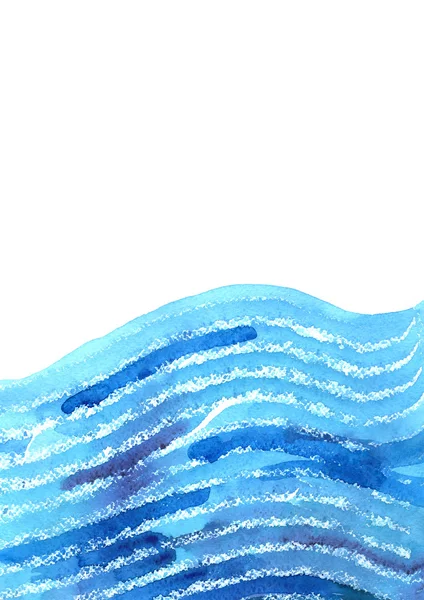 抽象的な青い波で水彩画の手描きの背景. — ストック写真
