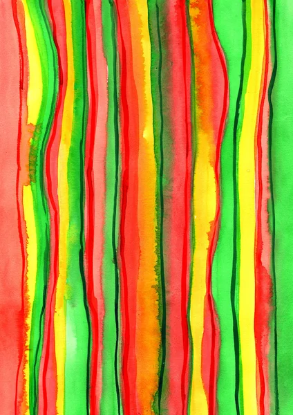 Watercolor background with vertical green, red and yellow strips — Stockfoto