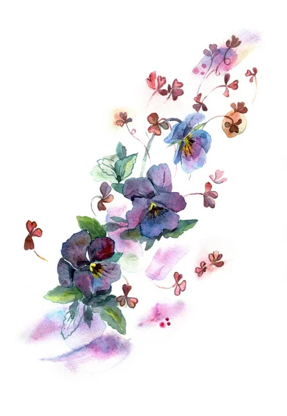 Watercolor hand painted illustration with pansies — Stockfoto