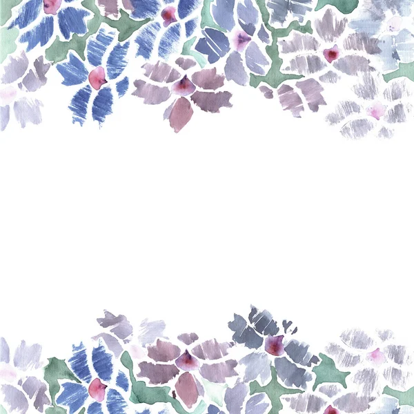 Aranyos akvarell virág határ kék főiskolai gombok. Meghívó. — Stock Fotó
