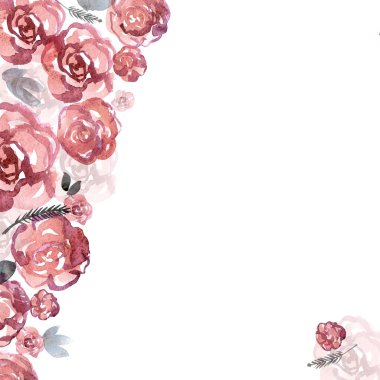 Pembe Gül ile şirin suluboya çiçek arka plan. Davet.