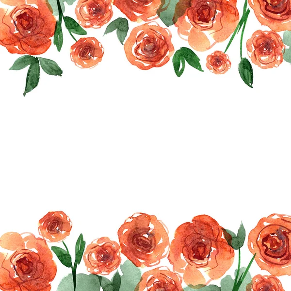 Niedlichen Aquarell Blume Bordüre. Hintergrund mit Aquarell orange Rosen. — Stockfoto