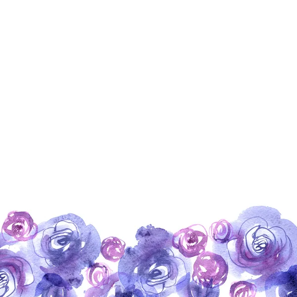 Cute watercolor flower background with blue roses. — Stock Photo, Image