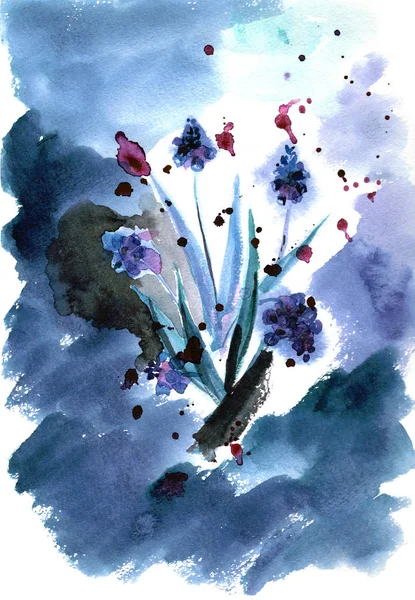 Watercolor pintado à mão ilustração com flores de primavera — Fotografia de Stock