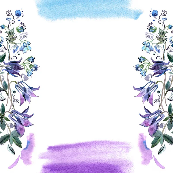 Cute watercolor flower frame. Background with watercolor bells. — Stock Photo, Image