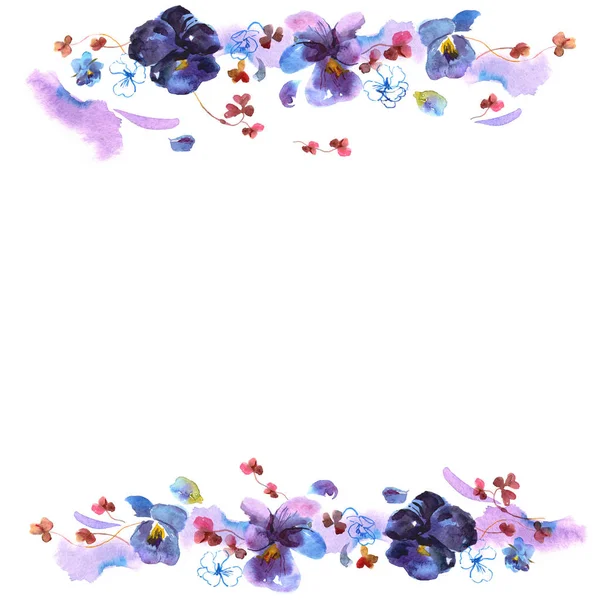 可爱的水彩花卉框架。与紫罗兰的背景。邀请. — 图库照片