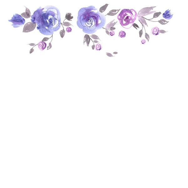 Cute watercolor flower frame. Background with blue roses