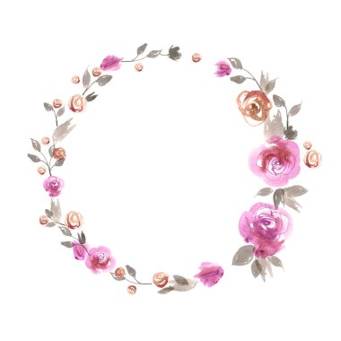 Şirin suluboya çiçek sınır. Arka plan ile pembe güller.