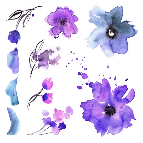 Cute watercolor hand painted flower elements