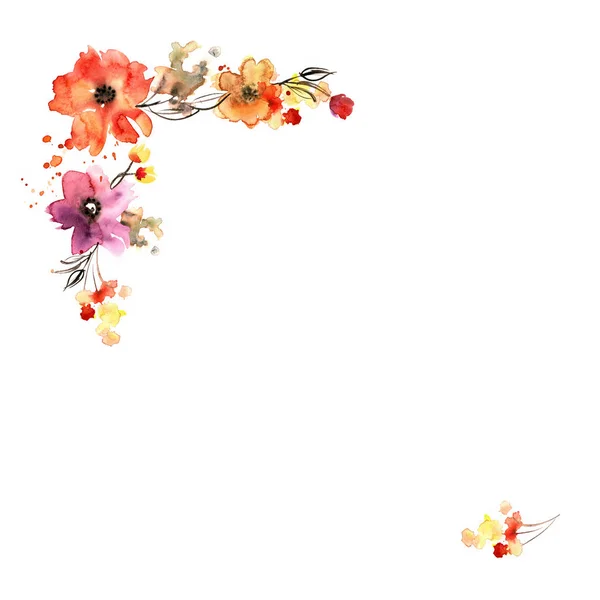 かわいいの水彩手描きの花フレーム. — ストック写真