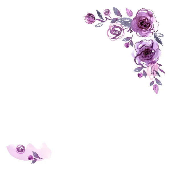Ładny akwarela malowany kwiat ramki. — Zdjęcie stockowe