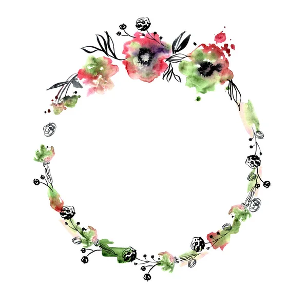 Cute watercolor hand painted flower frame. — Stock Photo, Image