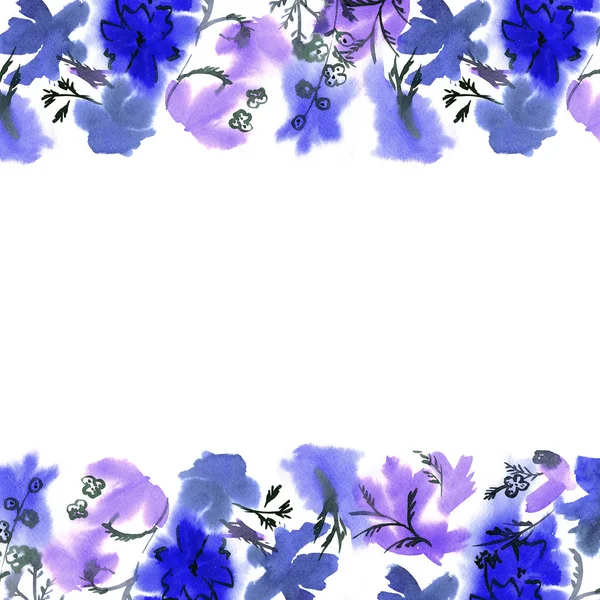 Cute watercolor flower frame. Background with watercolor blue flowers — Stock Photo, Image