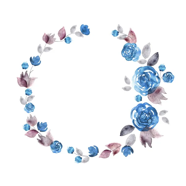 Mignon cadre de fleur aquarelle. Fond avec des roses bleues . — Photo