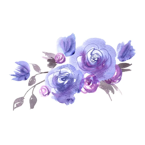 Χαριτωμένο ακουαρέλα λουλούδια. Μπλε τριαντάφυλλα. — Φωτογραφία Αρχείου