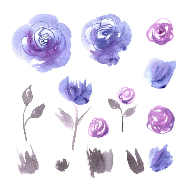 Söt akvarell blommor. Blå rosor. Element för inbjudan, bröllop kort — Stockfoto
