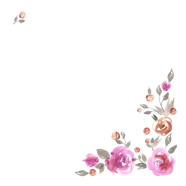 Mignon bord de fleur aquarelle. Fond avec des roses roses . — Photo