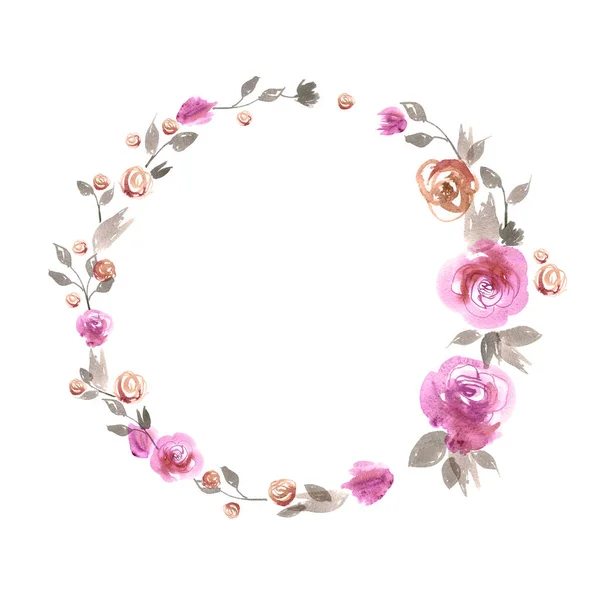 Χαριτωμένο ακουαρέλα λουλούδι περίγραμμα. Φόντο με ροζ τριαντάφυλλα. — Φωτογραφία Αρχείου