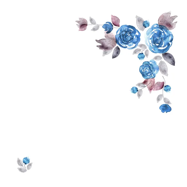Akwarela kwiat ramki. Tło z blue roses. — Zdjęcie stockowe
