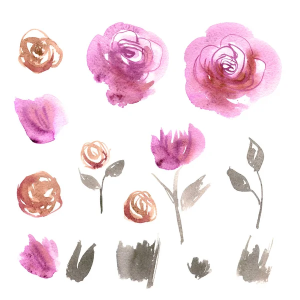 Χαριτωμένο ακουαρέλα λουλούδια. Ροζ τριαντάφυλλα. — Φωτογραφία Αρχείου