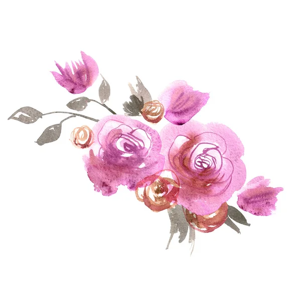 Cute watercolor flowers. Pink roses. — Stock Photo, Image