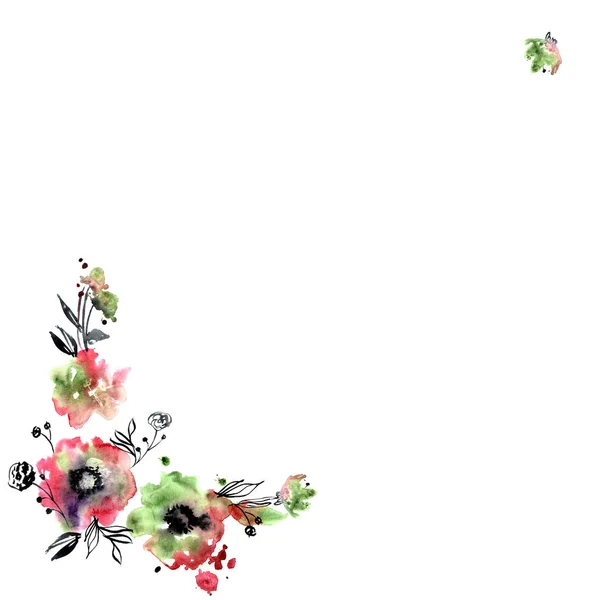 かわいいの水彩手描きの花フレーム. — ストック写真