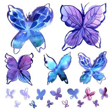 Suluboya kelebek öğeleri mavi