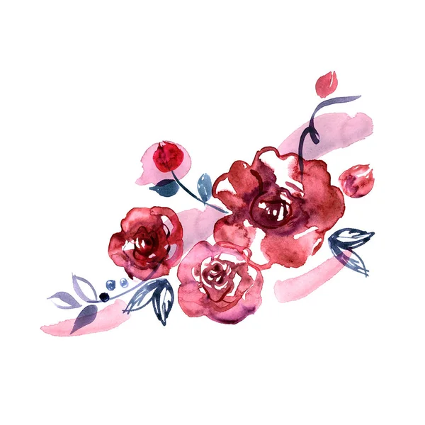 Χαριτωμένο ακουαρέλα Χειροποίητη τριαντάφυλλα. — Φωτογραφία Αρχείου