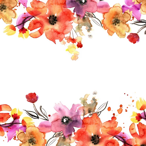 Cute watercolor flower frame. — Stock Photo, Image