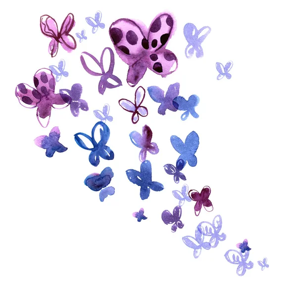 Aquarell-Schmetterlinge in blauen Farben — Stockfoto