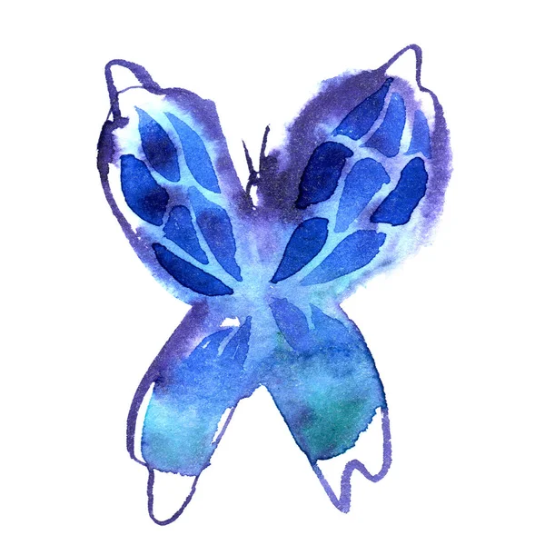 Акварельная бабочка в синих цветах — стоковое фото
