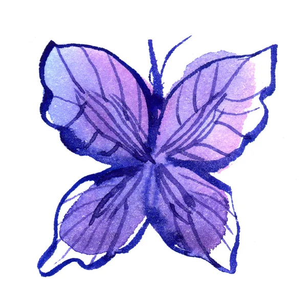 Акварельная бабочка в синих цветах — стоковое фото