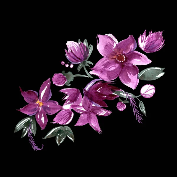 Aranyos akvarell kézzel festett virágok — Stock Fotó