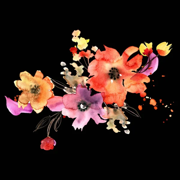 Симпатичные акварельные цветы, расписанные вручную — стоковое фото