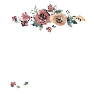 Şirin suluboya çiçek çerçeve. Gül.