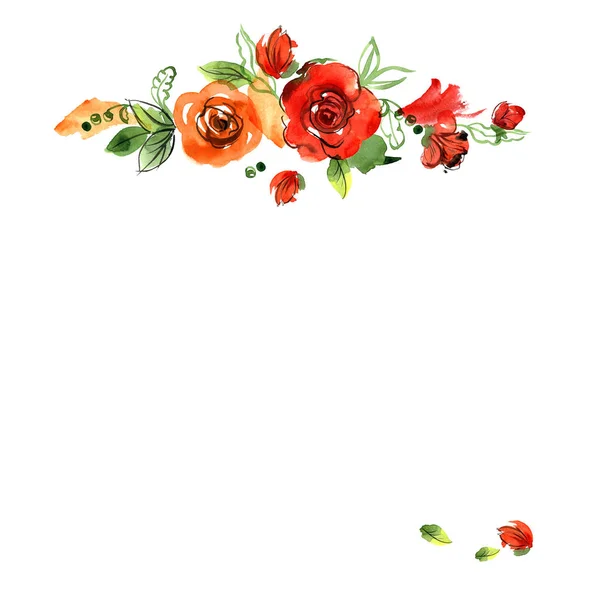 Moldura bonito flor aquarela. Rosas . — Fotografia de Stock