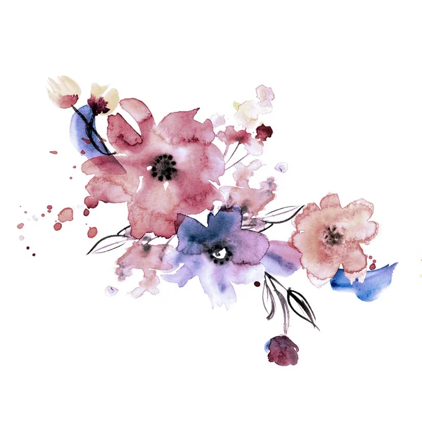 Roztomilý akvarel ručně malované květy. — Stock fotografie