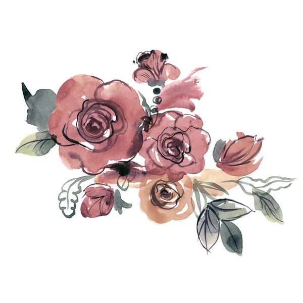 Aranyos akvarell virágok. Rózsák. Elemek — Stock Fotó