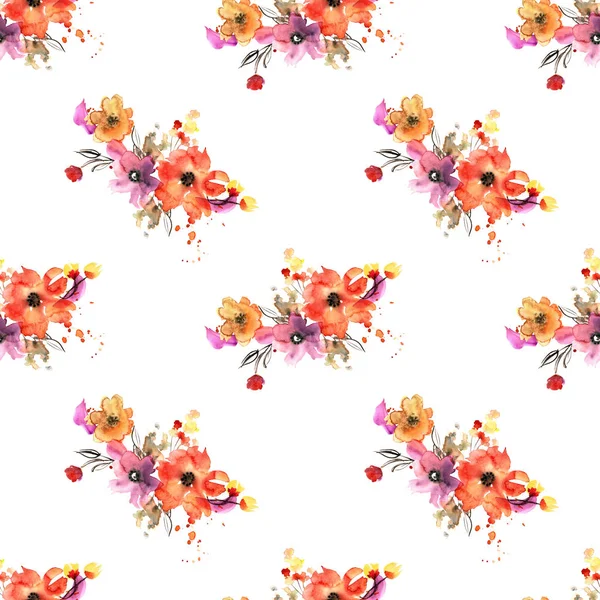 Handbemalte Aquarell Nahtlose Blumenmuster Frühling Hintergrund — Stockfoto