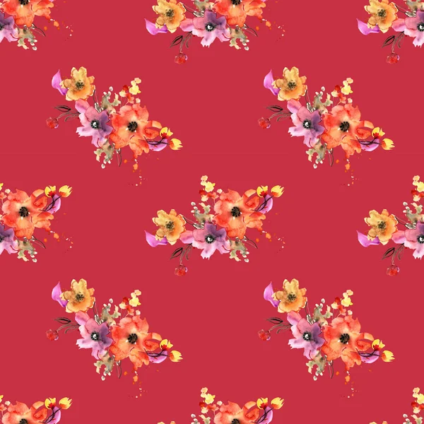 Ручна розфарбована акварель безшовна квіткова — стокове фото