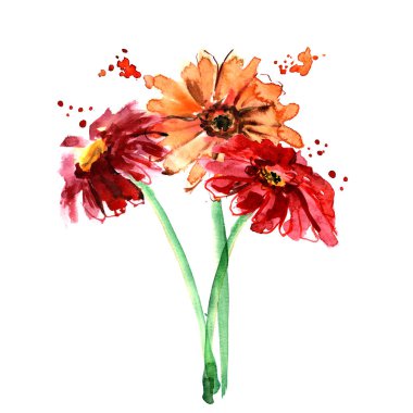 Suluboya el üzerinde gerbera boyalı