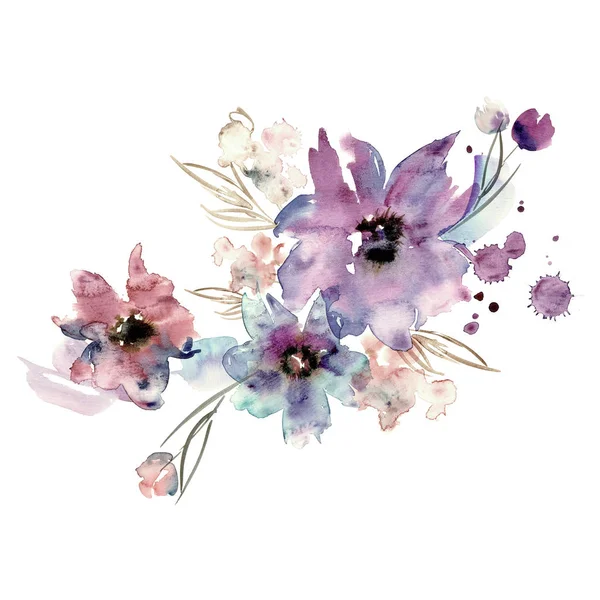Симпатичные акварельные цветы, расписанные вручную . — стоковое фото