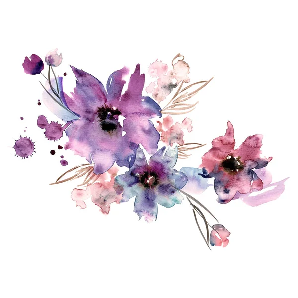 Cute watercolor hand painted flowers. — Stock Photo, Image