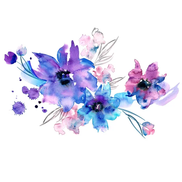 Cute watercolor hand painted flowers. — Stock Photo, Image