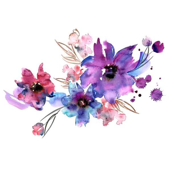 Cute watercolor hand painted flowers. — Stock Photo, Image