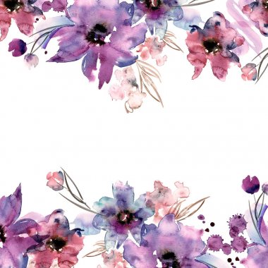 Şirin suluboya çiçek çerçeve. El