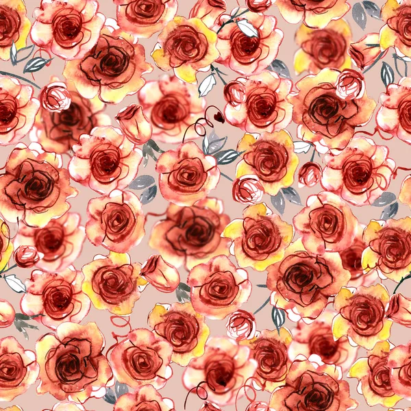 手描き水彩のシームレス花柄 — ストック写真