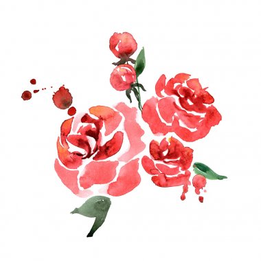 Şirin suluboya el kırmızı gül boyalı. Davet. Düğün kartı. Doğum günü kartı