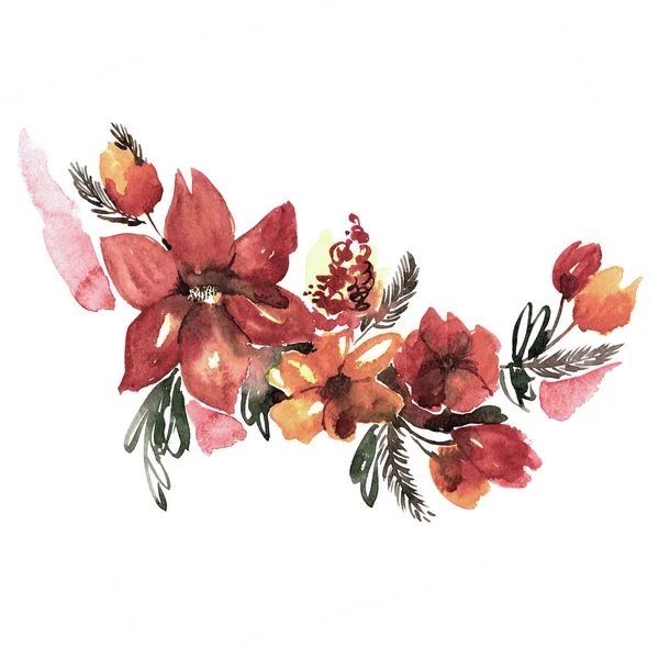 Симпатичные акварельные раскрашенные вручную осенние цветы. Приглашение. Свадебная карточка. Открытка на день рождения — стоковое фото
