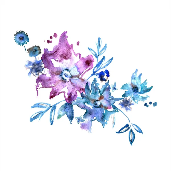 かわいい水彩手描きの花。招待状。結婚式のカード。誕生日カード — ストック写真
